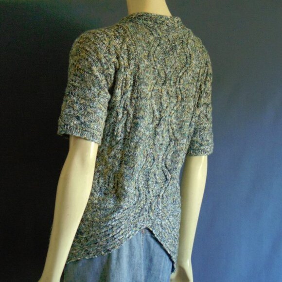 Moth Anthropologie Green Multi Short Sleeve Cable Cotton Blend Cardigan M - Picture 2 of 6